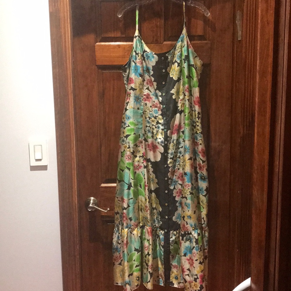 Floral print 100% silk maxi dress